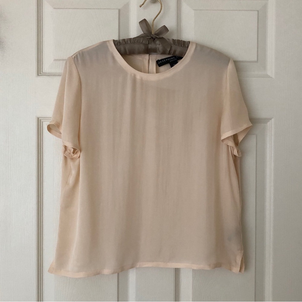 Josephine Chaus Silk Short Sleeve Blouse Cream Size 14P